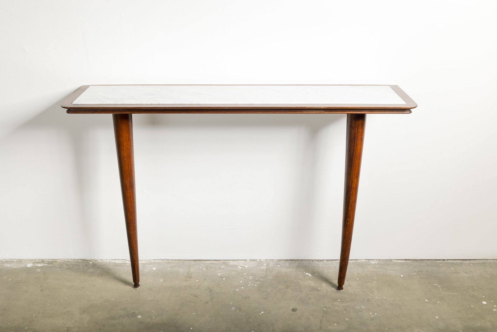 Italian, Wall-Mount Console Table: ITALIAN Wall-mount console table, 1960s Stained wood, marble. 33.5" H x 50.25" W x 13.5" D