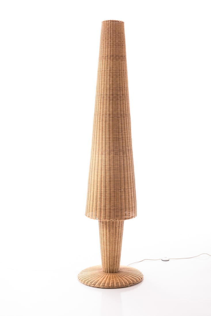Gasparucci Italo, Floor Lamp: GASPARUCCI ITALO Floor lamp, 1980s Woven rattan, metal. Made in Italy. 76.5" H x 20" Diameter
