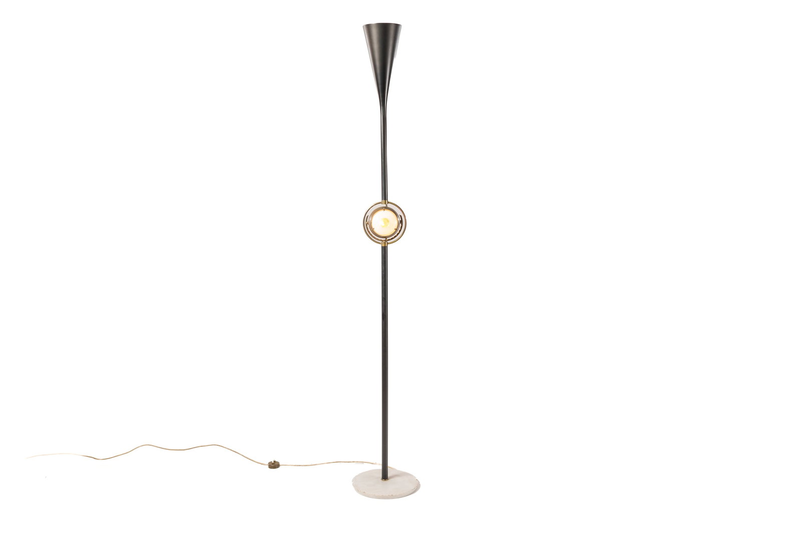 Angelo Lelii, 'Occhio' Floor Lamp: ANGELO LELII 'Occhio' floor lamp, model no. 12555, 1952 Painted metal, brass, marble. Manufactured by Arredoluce, Italy 77" H x 12" Diameter
