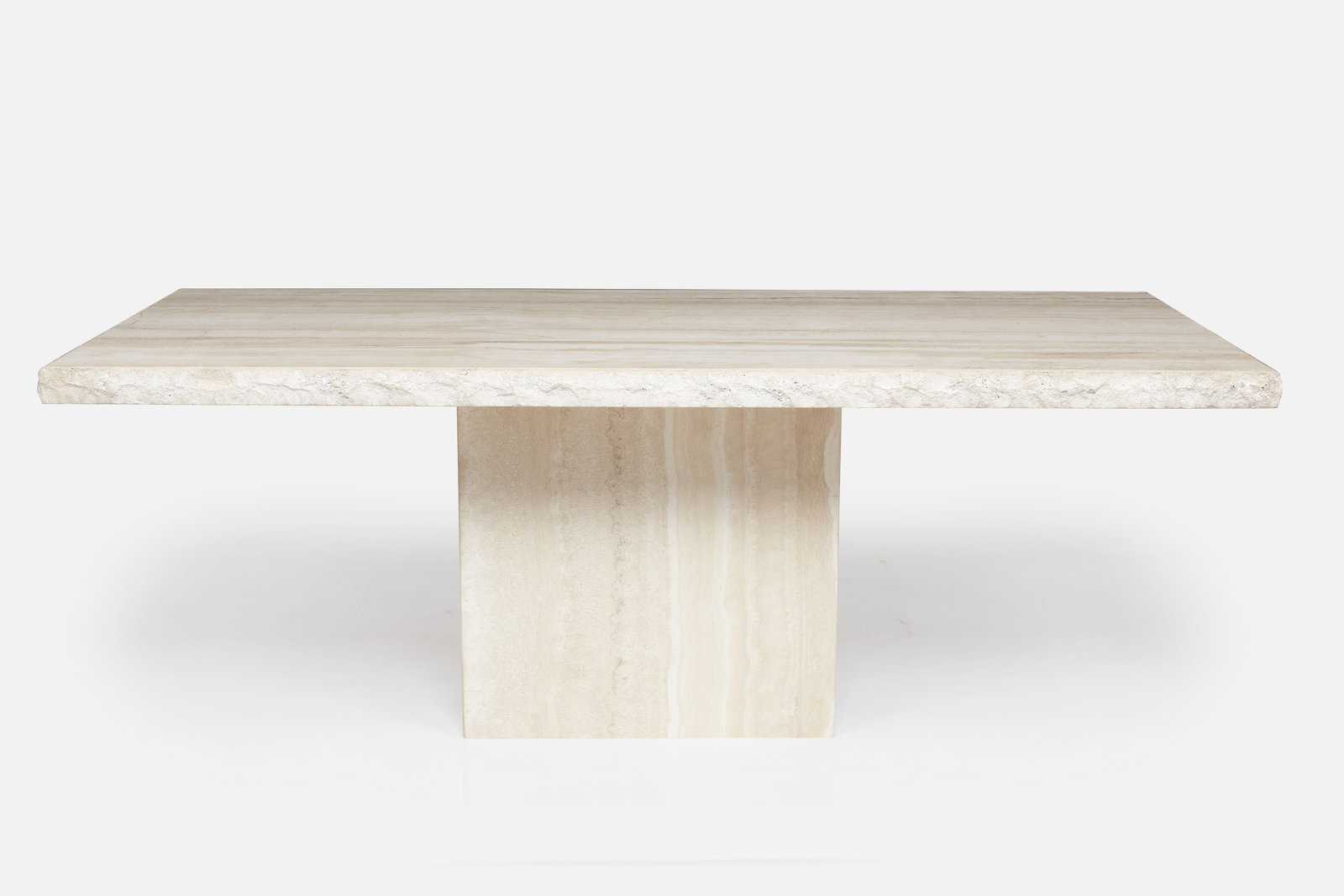 Modernist, Travertine Dining Table: MODERNIST Dining table, 1980s Travertine. 29" H x 78.5" W x 39.5" D