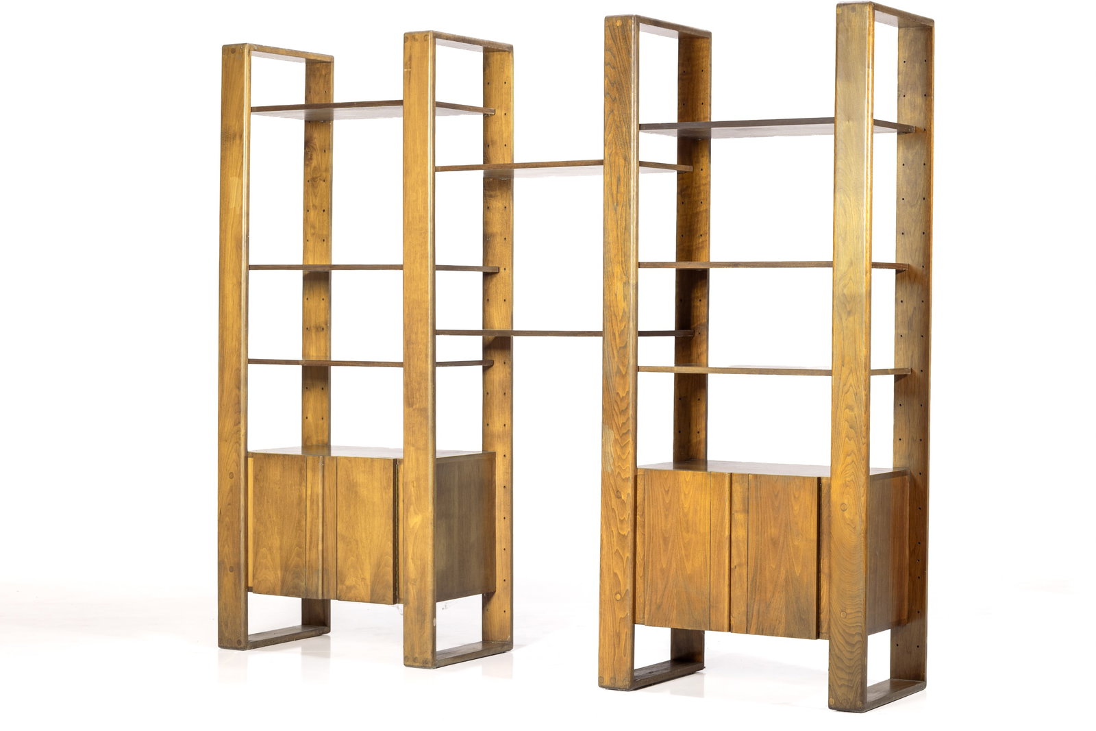 Lou Hodges, Etagere: LOU HODGES Etagere, 1980 Walnut. Produced by California Design Group, USA. Interior of door with producer's stamp, craftsman's signature, and date. 78" H x 92" W x