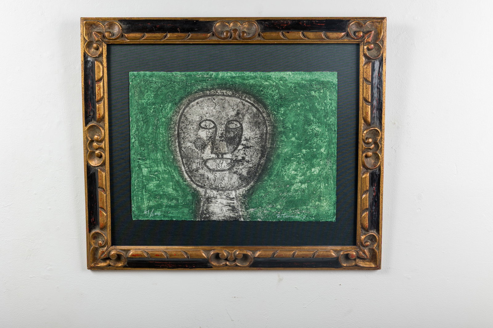 Rufino Tamayo, 'Cabeza Sobre Fondo Verde' Mixografia: RUFINO TAMAYO 'Cabeza Sobre Fondo Verde' mixografía, 1977 Mixografia in colors on Arches paper. Published/printed by Taller de Grafica Mexicana, Mexico. Signed at lower