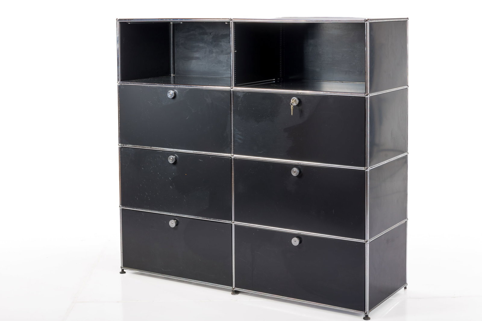 Fritz Haller + Paul Scharer, Large Cabinet: FRITZ HALLER + PAUL SCHARER Large Cabinet, late 20th century Enameled steel, chrome-plated steel. Manufactured by USM Modular Furniture, Switzerland. 57" H x 60" W x 20.5" D