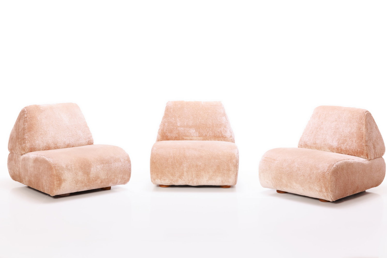 Modern, Modular Lounge Chairs (3): MODERN Set of three modular seating elements, 21st century Shearling, wood. Each: 28" H x 29" W x 36" D Seat height: 14.5"