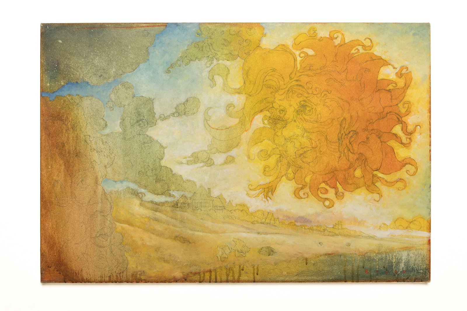 Modern, Mixed Media Landscape: MODERN Mixed media landscape, 2000s Acrylic, pencil, canvas. 24" H x 36" W
