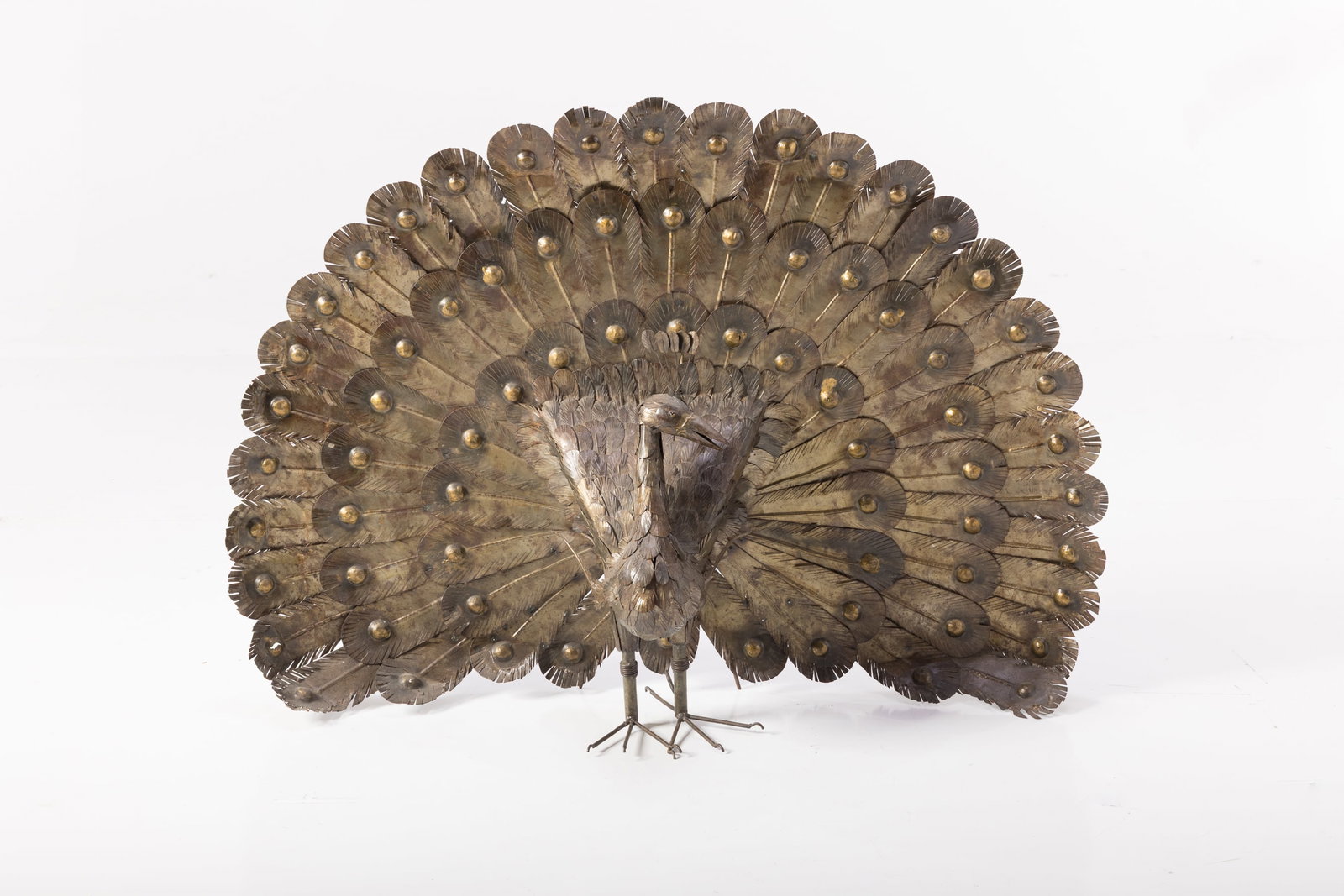 Modern, Peacock Fireplace Screen: MODERN Peacock fire screen, late-20th century Burnished metal. 35" H x 48" W x 11" D