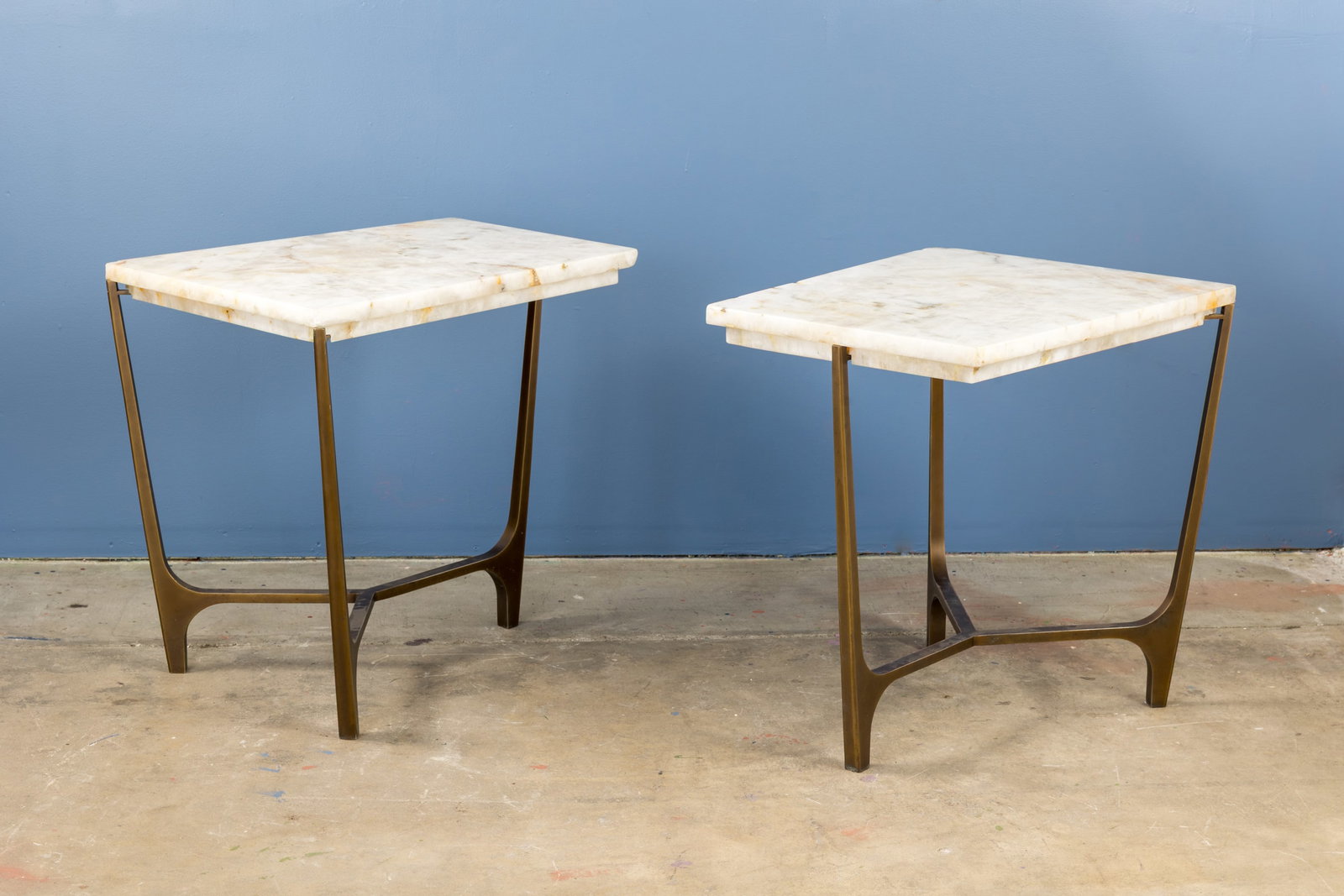Modern, End Tables (2): MODERN Pair of end tables, 21st century Onyx, patinated bronze. Each: 30" H x 24" W x 30" D 