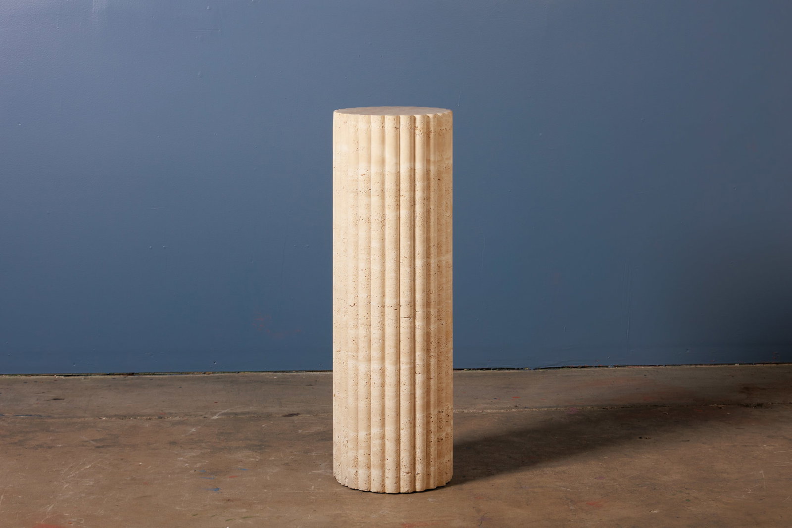 Form (LA), Fluted Pedestal: FORM (LA) Square pedestal, 21st century Travertine. Produced by Form (LA), USA. 36.5" H x 11.75" Diameter