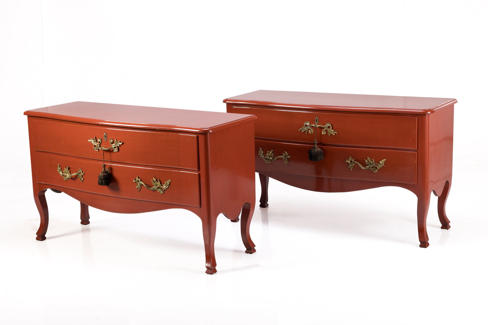 Contemporary, Large Chests (2): CONTEMPORARY Pair of large chests, 1990s Lacquered wood, bronze, silk. Each: 35" H x 59.5" W x 23" D