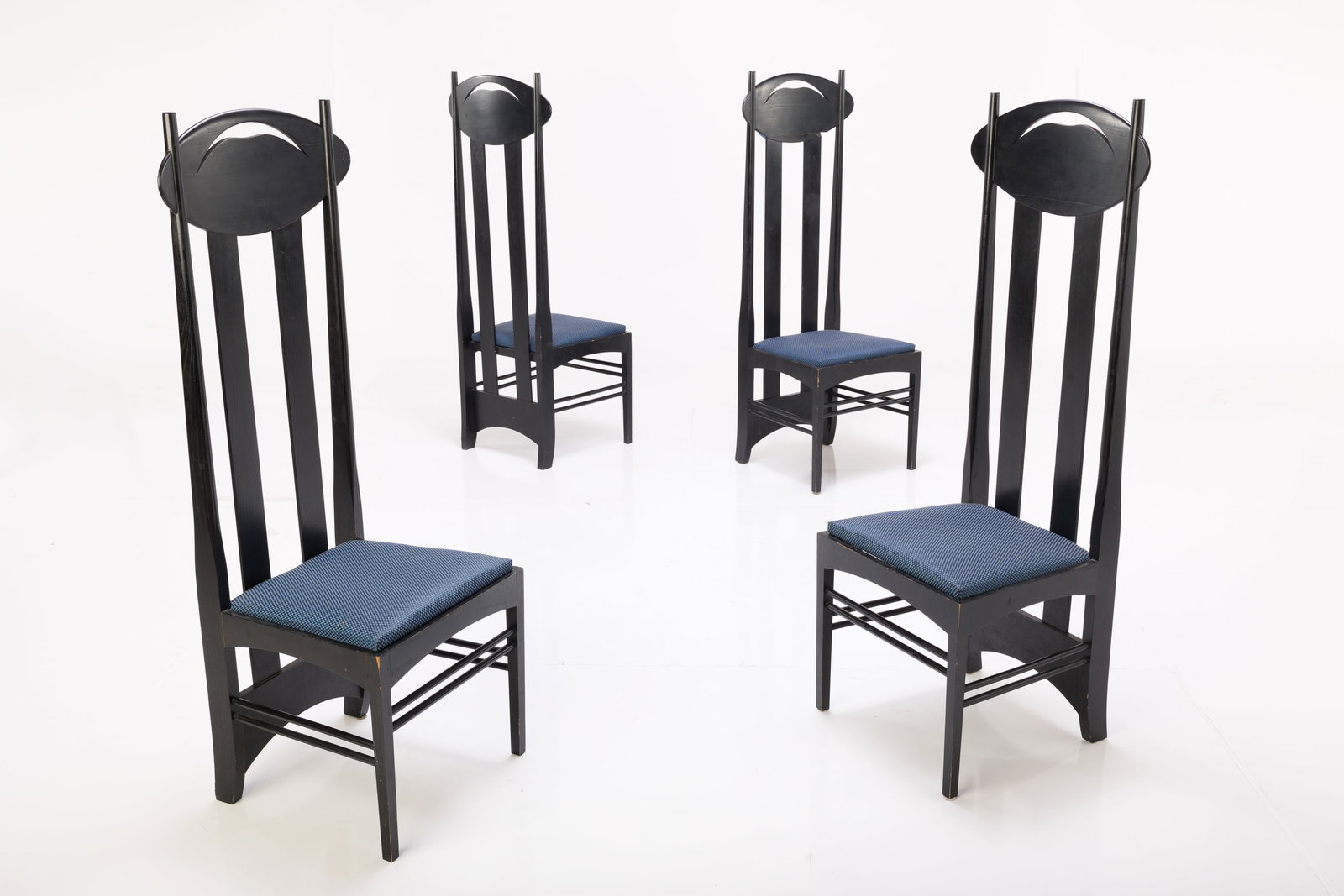 Charles Rennie Mackintosh, 'Argyle' Chairs (4): CHARLES RENNIE MACKINTOSH Set of six 'Argyle' chairs, 1898 / 1980s Lacquered wood, horsehair upholstery. Manufactured by Cassina, Italy. Manufacturer's stamps underneath. Each: