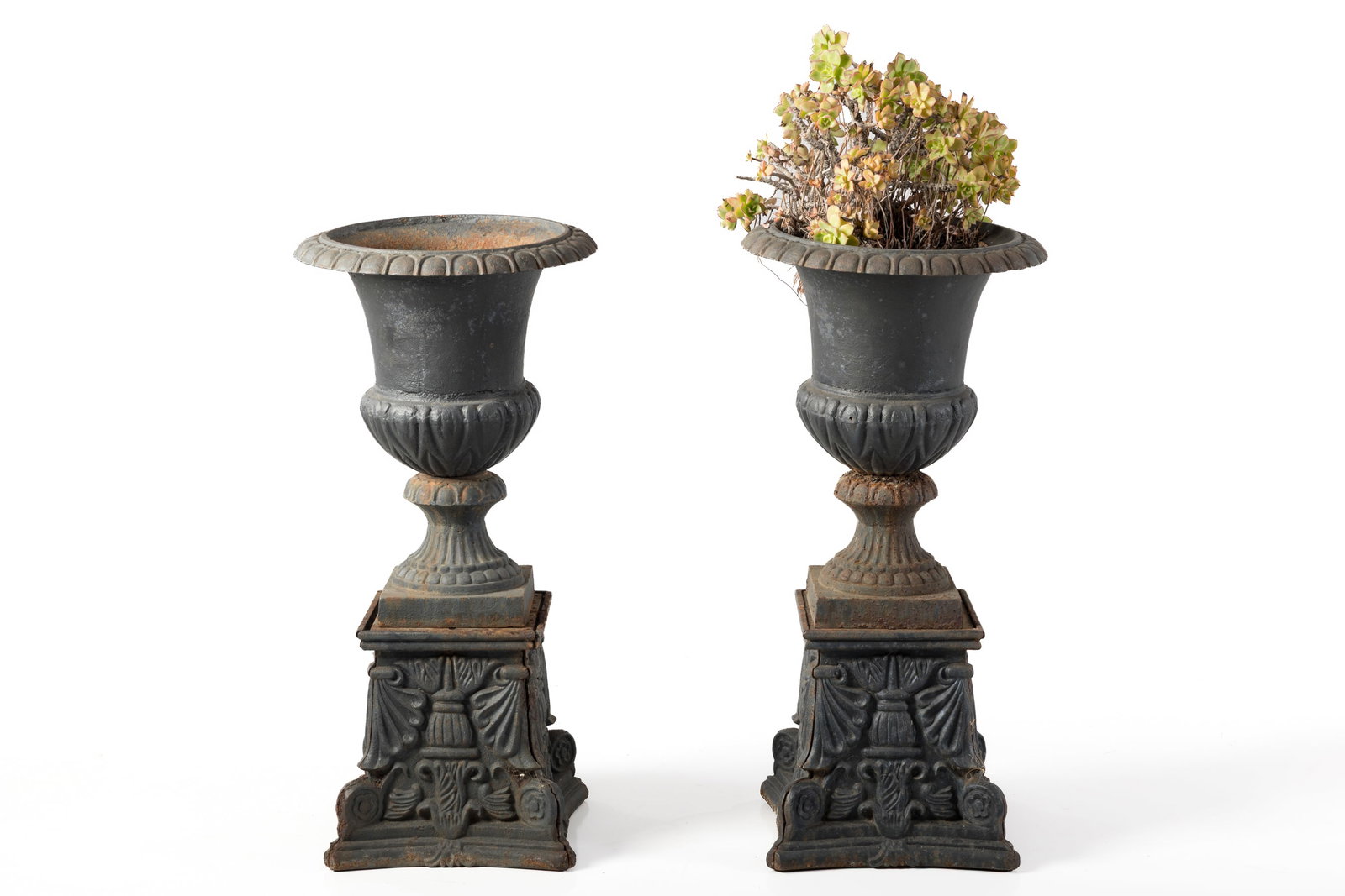 Neoclassical, Cast Iron Urns on Stands (2) (1 of 6)