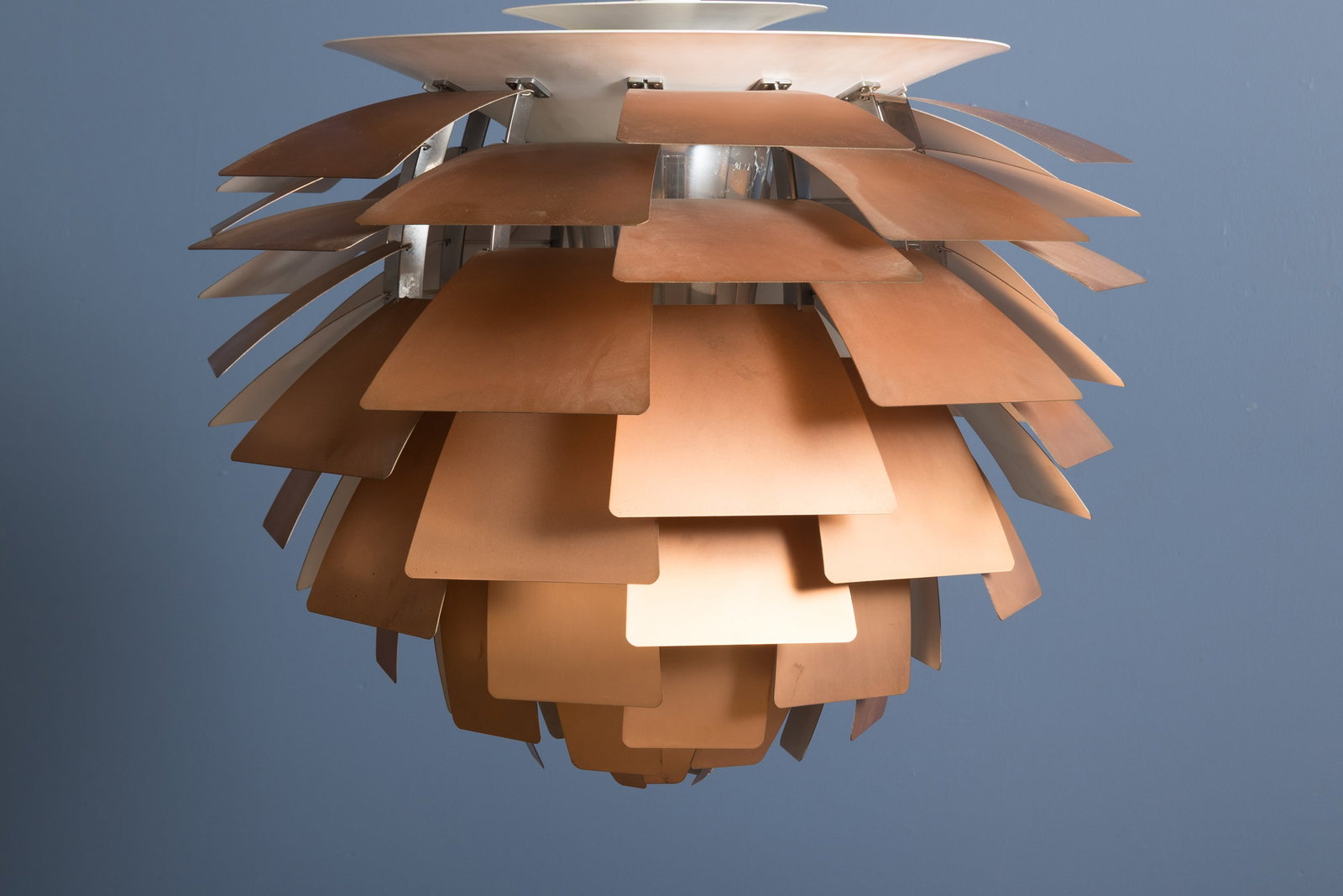 Poul Henningsen, Large 'PH Artichoke' Lamp: POUL HENNINGSEN 'PH Artichoke' ceiling lamp, designed 1958 Copper, lacquered metal. Manufactured by Louis Poulsen, Denmark. 20" H x 30" Diameter