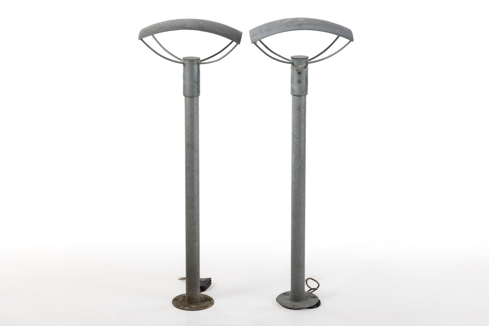 E. S. Horn, Outdoor Standing Lamps (2): E. S. HORN Pair of standing garden lamps, 2005 Galvanized steel, glass. Manufactured by Nordlux, Denmark. Each: 39" H x 13" W x 9" D
