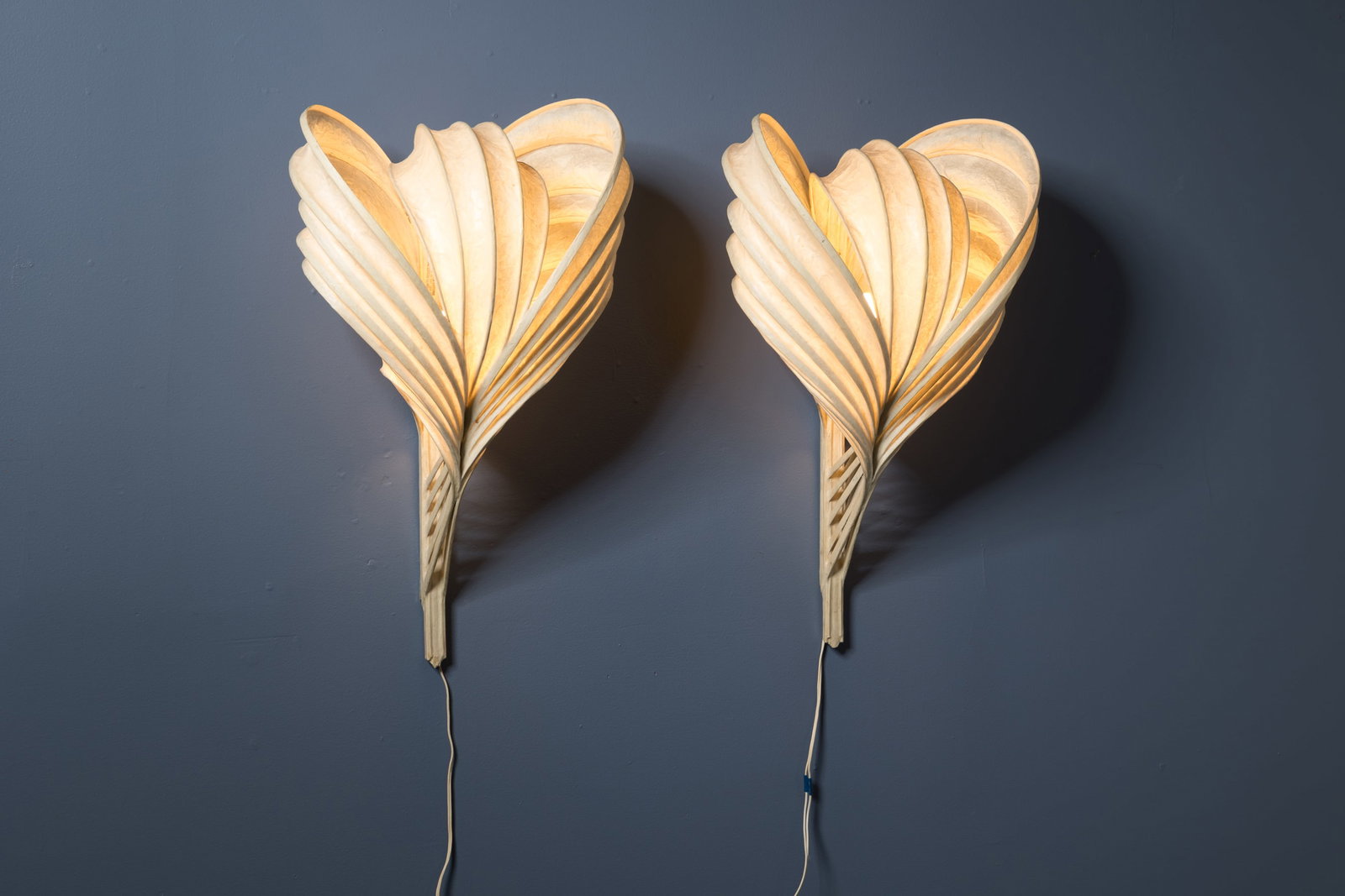 Stephen White, Sculptural Sconces (2): STEPHEN WHITE Sconces, model no. 711-B, 1998 Hardened paper. Studio-made. Each stamped with artist's cipher, signed and dated. Each: 30" H x 16.5" W x 12.25" D