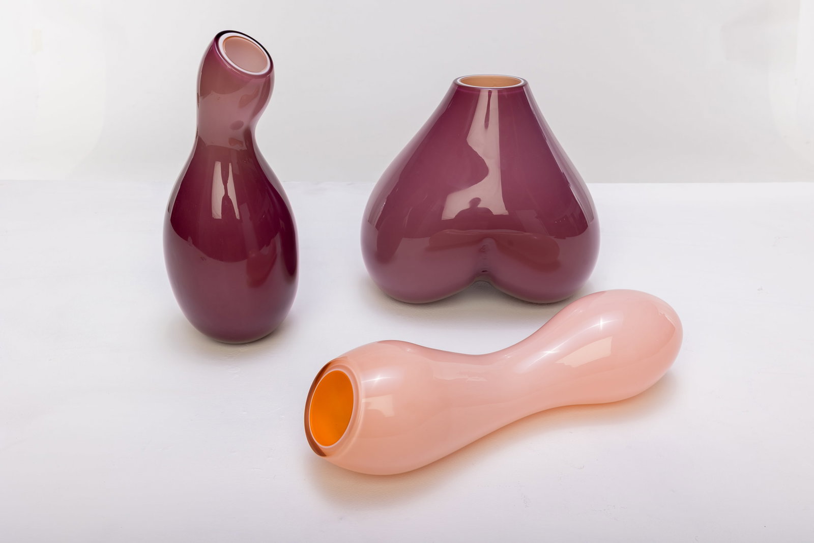 Marre Moerel, 'Anatomy' Series Sculptural Vases (3): MARRE MOEREL Set of three 'Anatomy' series sculptural vases, 2001 Colored glass. Produced for Covo, Italy. Undersides incised "M. MOEREL 2001" and "2/29", "5/29&q