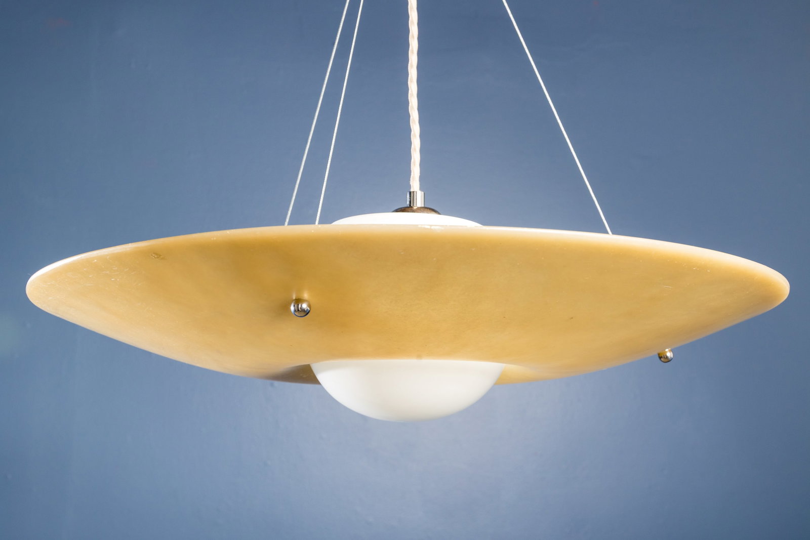 Blue Green Works, Small 'Fiber' Pendant Lamp: BLUE GREEN WORKS Small 'Fiber' pendant lamp, 2022 Fiberglass, glass, steel. Produced by Blue Green Works, USA. 22" H x 20.25" Diameter