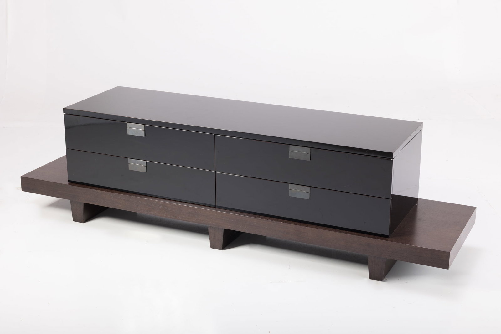 Christian Liagre, 'Oscuro' Console: CHRISTIAN LIAIGRE 'Oscuro' console cabinet, early 2000s Lacquered wood, ebonized wood, brushed metal. Produced for Holly Hunt, USA. 23.25" H x 85.5" W x 21.75" D