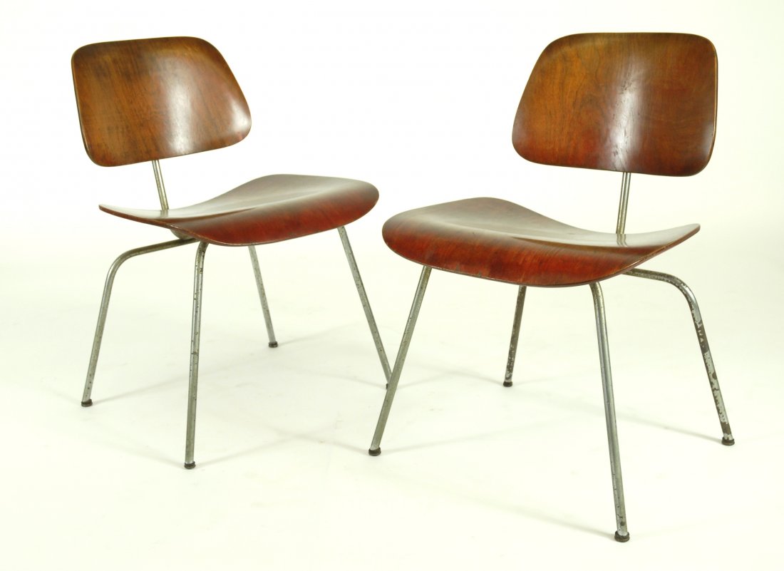 Charles Eames red, analine dyed DCM's (pair) (1 of 7)