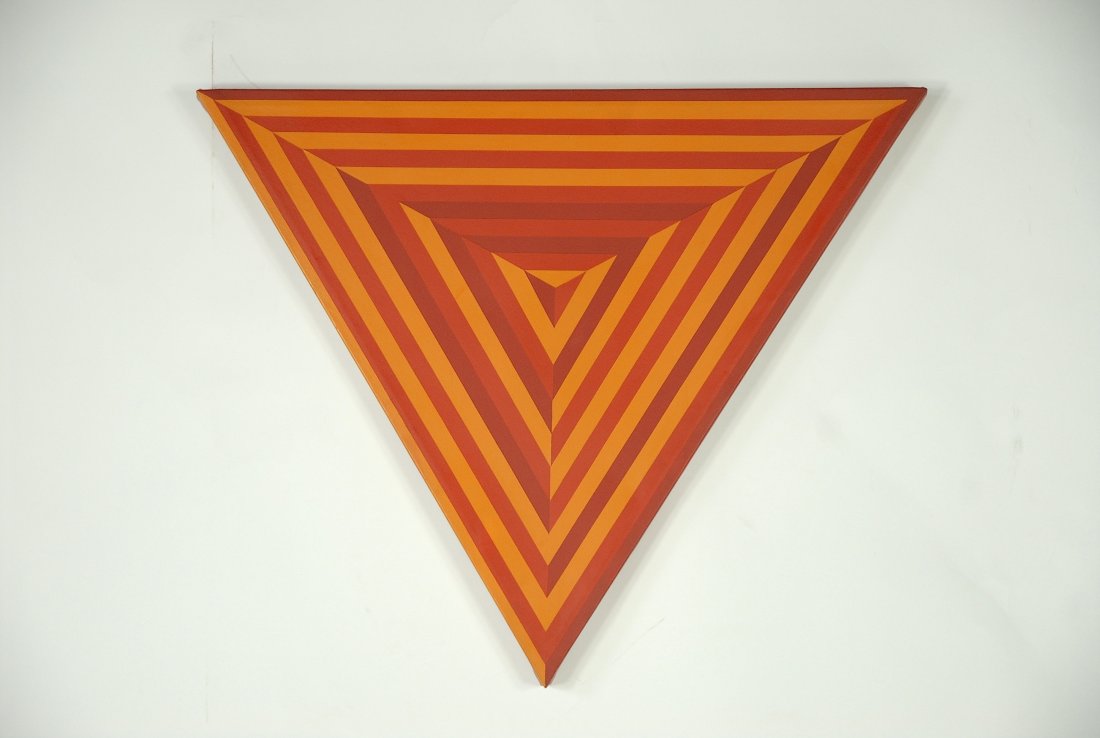 Patrick Hogan shaped canvas hard edge painting: Hogan was a beloved LA artist. Disabled with MS, this piece was painted with the brush held between his teeth. Oil on canvas. Signed and dated 1968. 32" W x 26" T