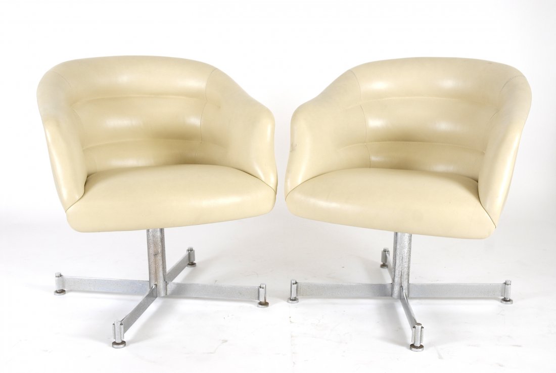 Ward Bennett leather swivel chairs: Ward Bennett chairs for Brickell. Custom designed by Stephen Chase in DeSede leather. 27" W x 31" T x 24" D