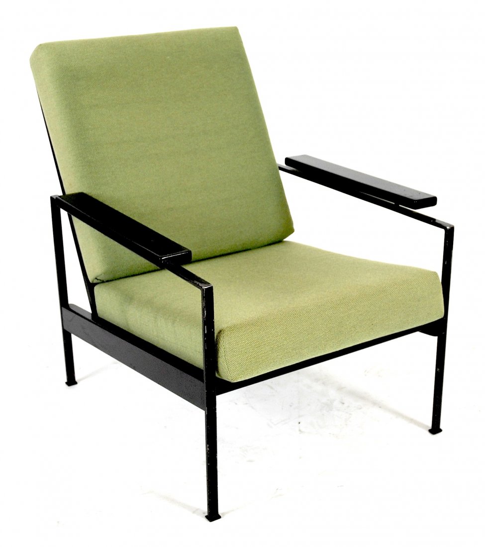 Cees Braakman lounge chair: Lounge chair designed by Cees Brackman. Painted steel, wood, and uphostery. 25" W x 28" D x 31" T