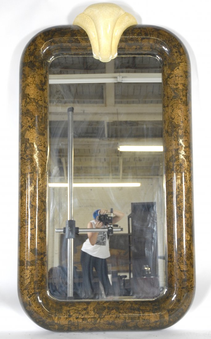 Monumental cork and bone mirror: Cork framed mirror with tiled bone attributed to Maitland Smith. 48" W x 78" T