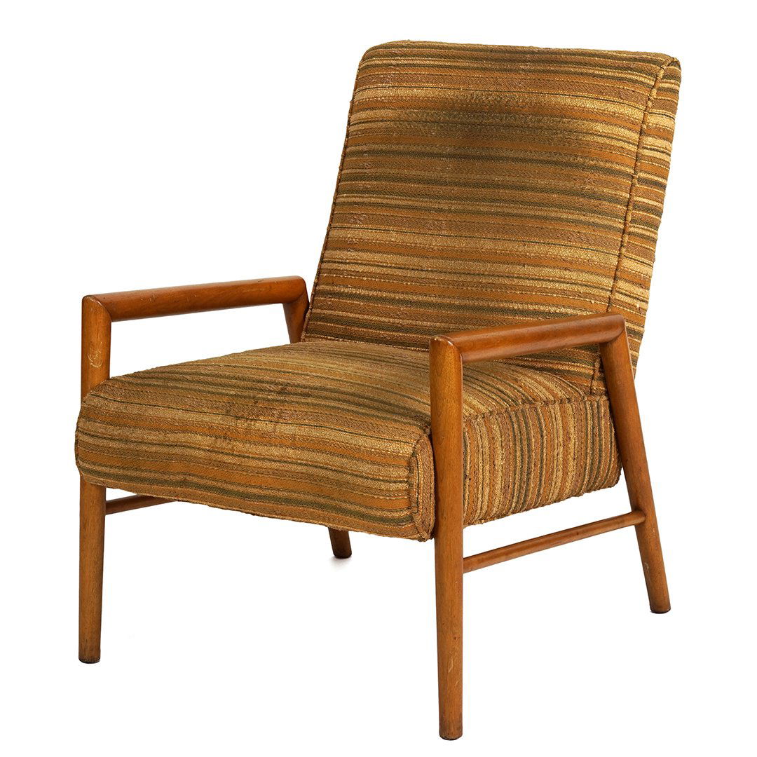 Russel Wright lounge chair: Maple framed lounge chair designed by Russel Wright for Connant Ball, circa 1950. 26" W, 30" D, 36" H.