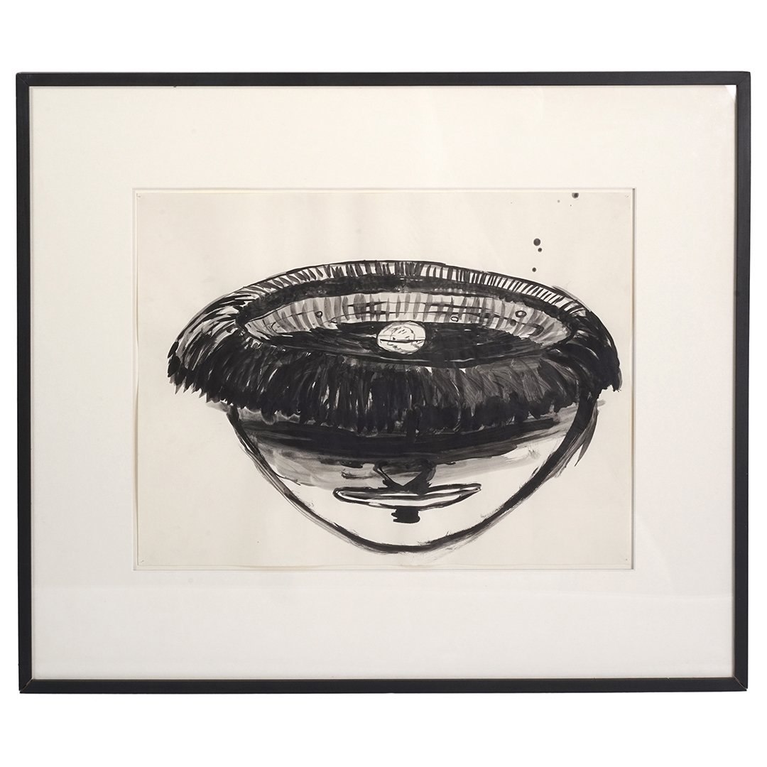 Mike Kelley Head Dish watercolor: Watercolor by Mike Kelley 1983, signed and titled on the reverse "Head Dish M Kelley". 23 1/2"W, 18"T.