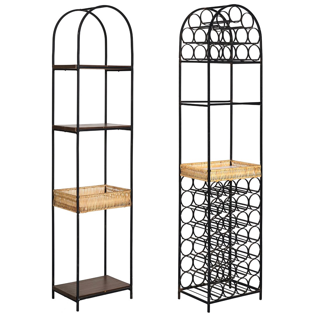 Arthur Umanoff etargeres (2): Pair of iron etargeres designed by Arthur Umanoff, circa 1960. 16"W, 12"D, 72"H.