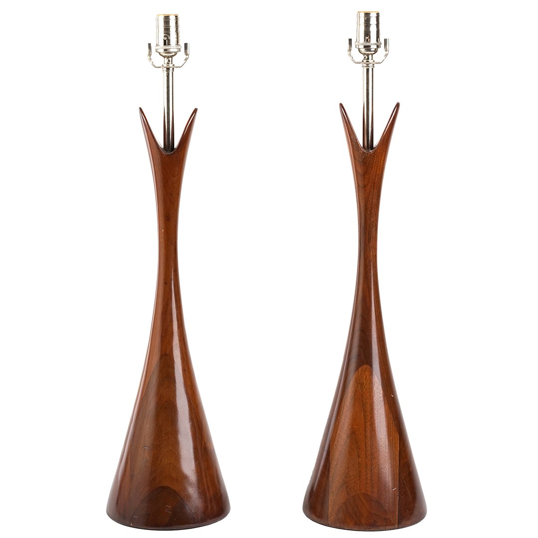Mid-century turned wood table lamps (2) (1 of 1)