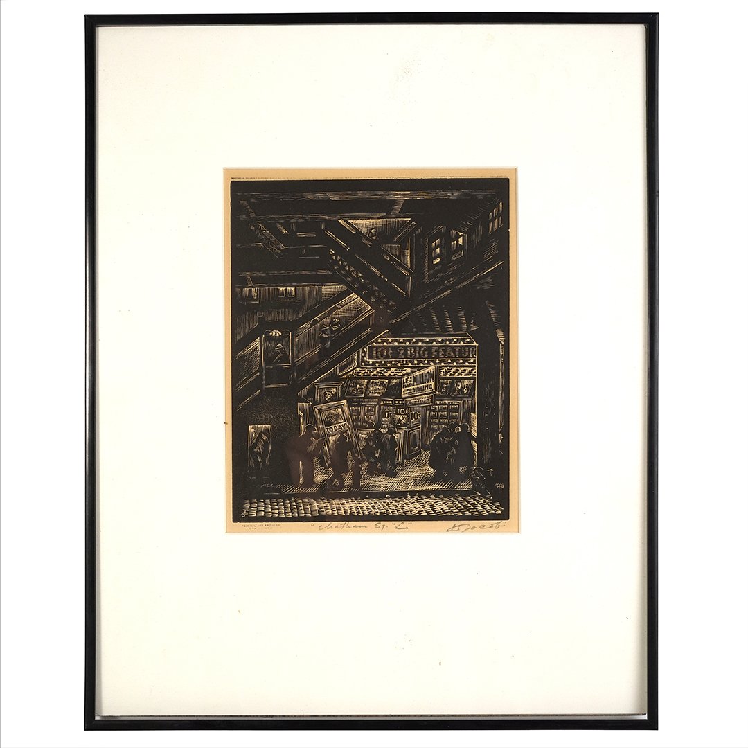 Eli Jacobi Chatham Square WPA linocut print (1 of 2)