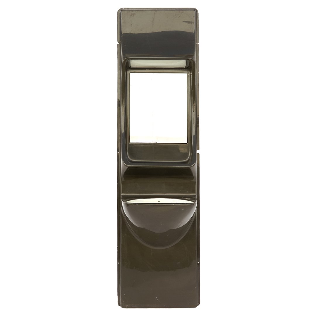 Molded plastic sink and mirror: Vintage molded plastic sink and mirror circa 1970. 24"W, 90"H.