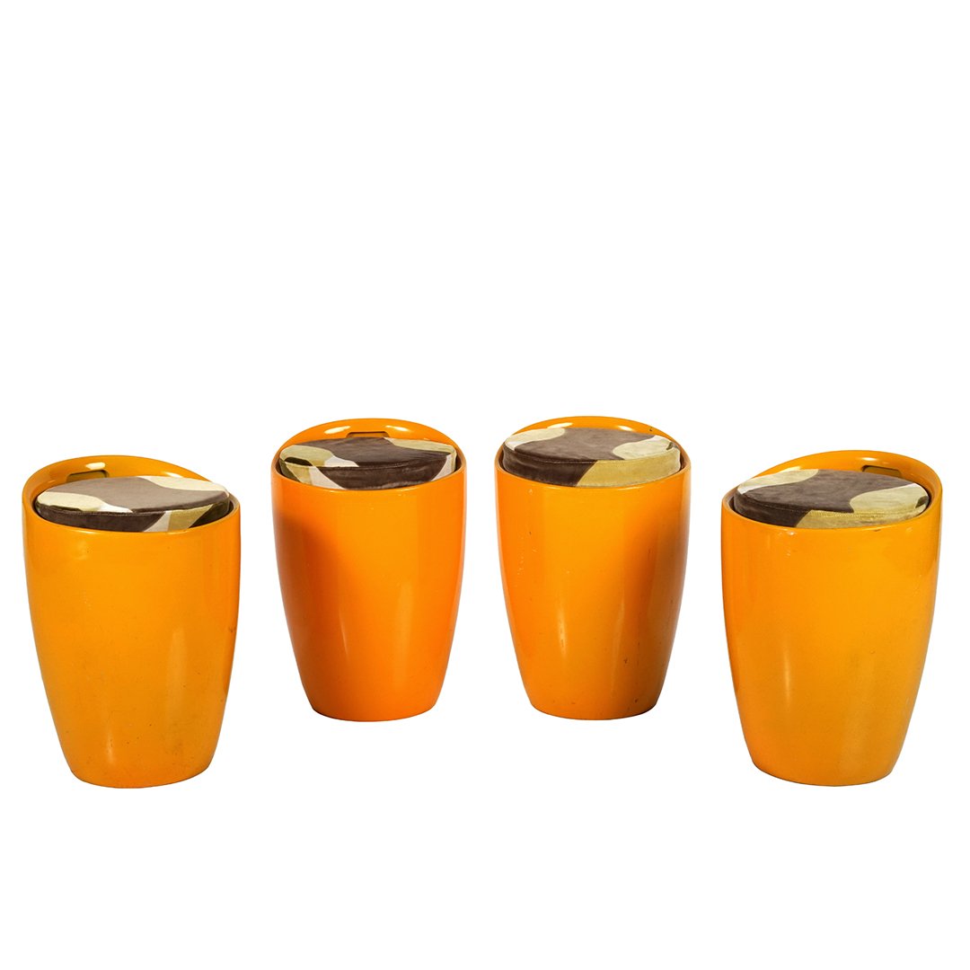 Set of Four Orange Fiberglass Stools (1 of 2)