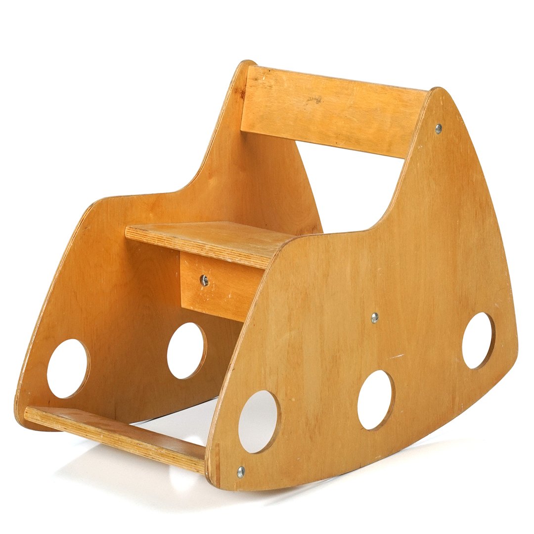 Albrecht Lange and Hans Mitzlaff children's rocker: Modernist rocker in birch plywood by Albrecht Lange and Hans Mitzlaff, USSR 1960s. 18" T x 25" W x 13" W.