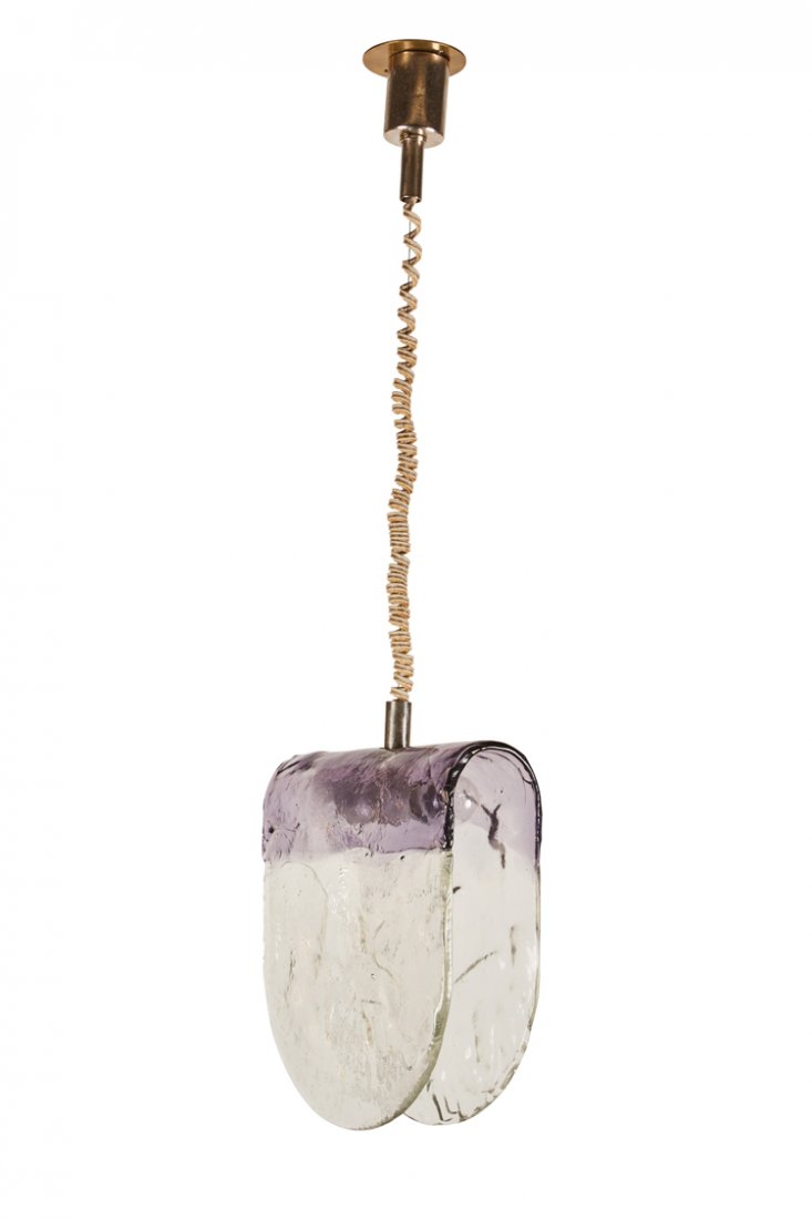 Carlo Nason chandelier: Textured murano glass chandelier by Carlo Nason for Mazzega, 1970s. Chandelier: 11.5" x 11.5". Hanging length: 40".