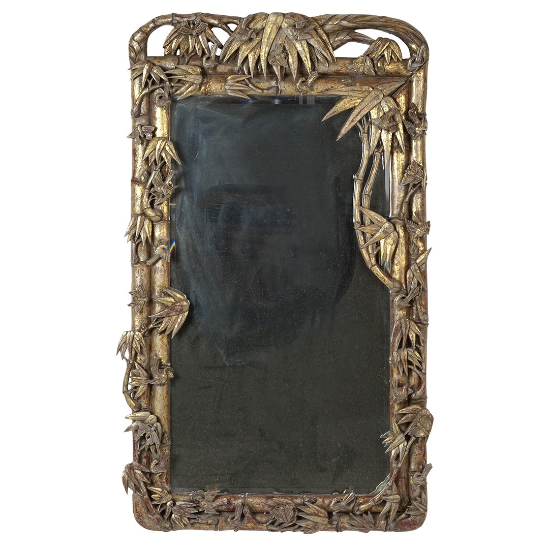 Regency hand carved gilt wood mirror: Regency carved gilt wood faux bamboo mirror, 1920s. 50â€ T x 29.5â€ W x 3â€ D.
