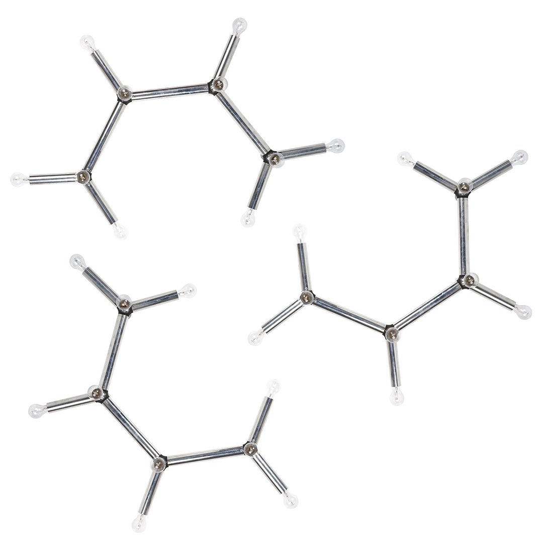 Robert Hausmann suspension lights (3): Three suspension lights in aluminum by Robert Haussmann for Swiss International, 1960s. 20" H x 67" W.