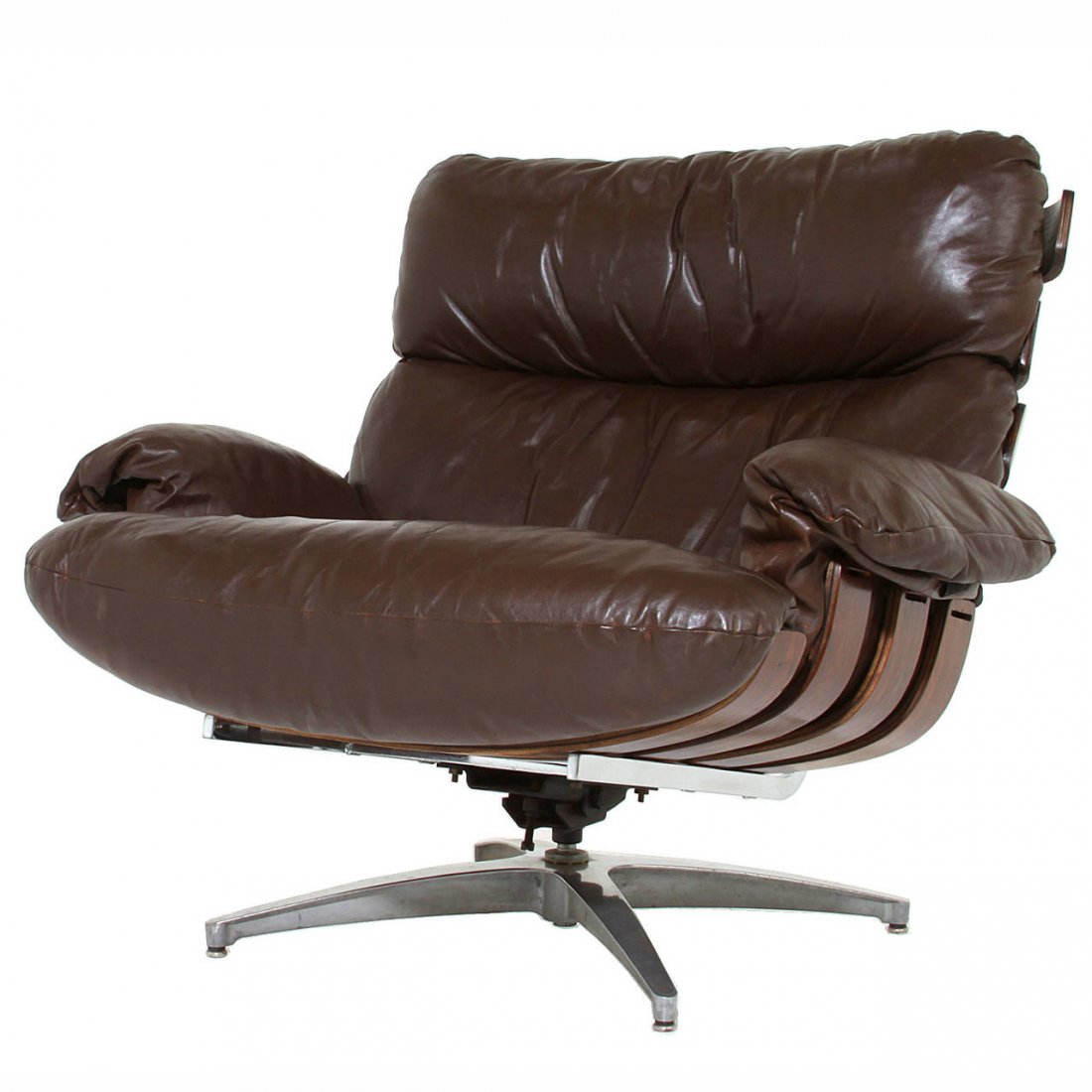 Directional rosewood and leather swivel chair (1 of 5)