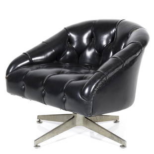 Ward Bennett swivel chair: Tufted leatherette swivel chair by Ward Bennett for Lehigh Leopold, 1965. 23" H x 32" W x 31" D.