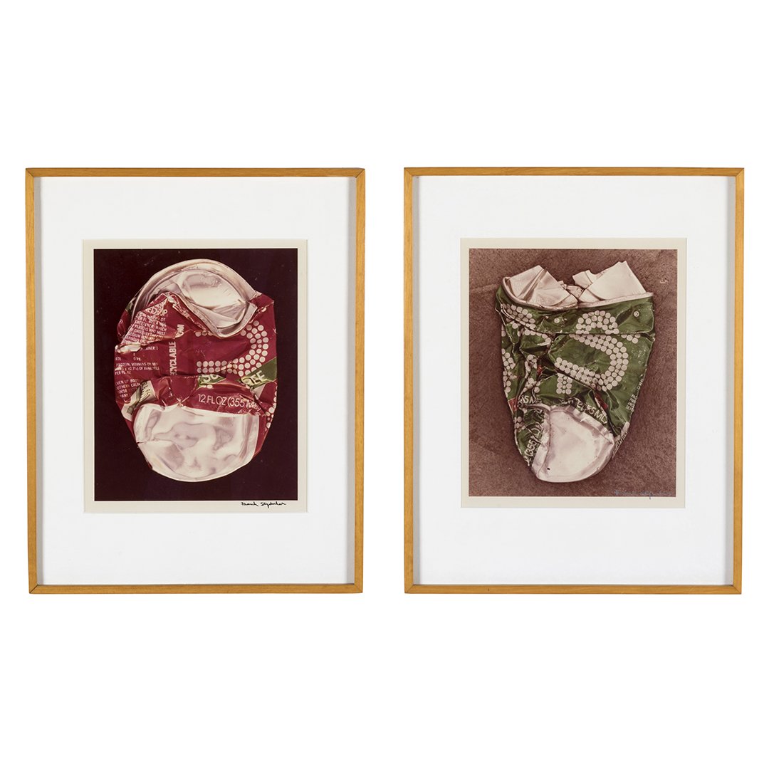 Frank Styduhar photographs (2): Set of two photographs of smashed soda cans by Frank Styduhar, 1970s. 14" H x 11.5" W.