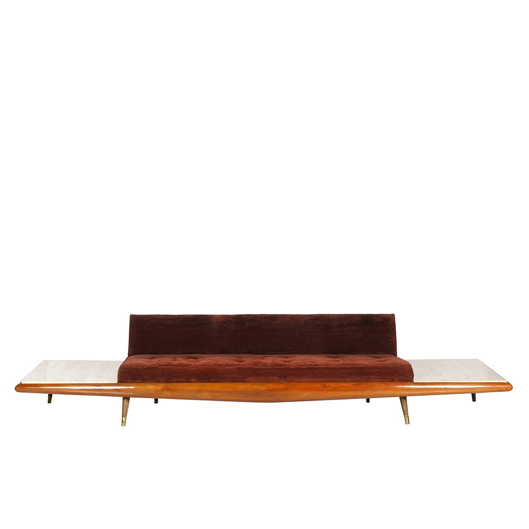 Adrian Pearsall sofa with travertine side tables (1 of 2)