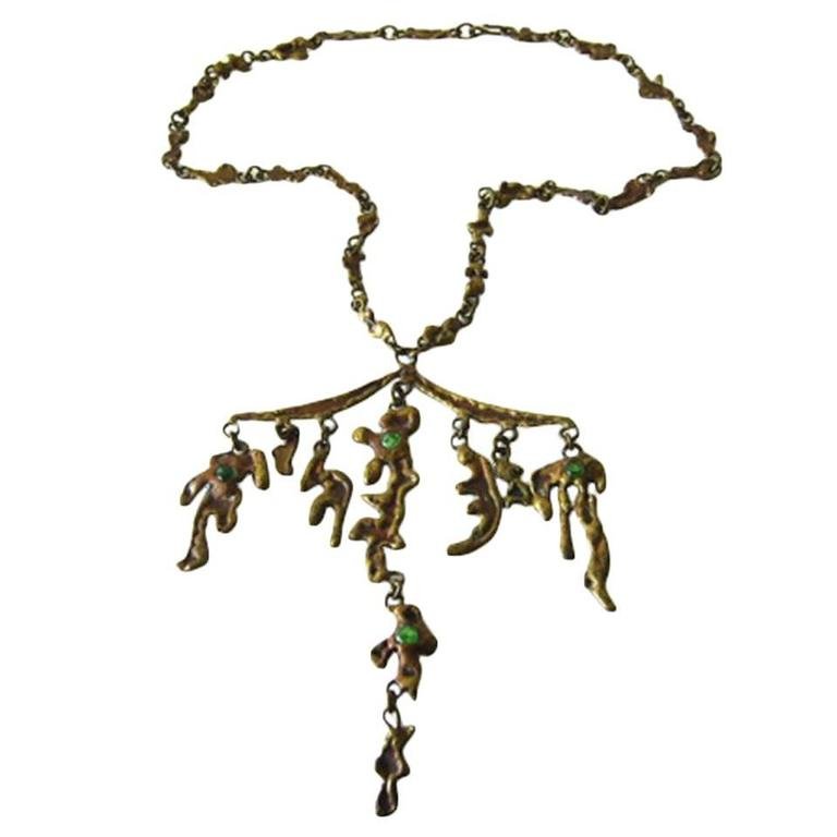 Pal Kepenyes bronze kinetic necklace: Bronze kinetic necklace by Pal Kepenyes, Mexico 1960s. Pendant measures 6 1/2" in width by 7" long and suspends from a 28" handmade chain.