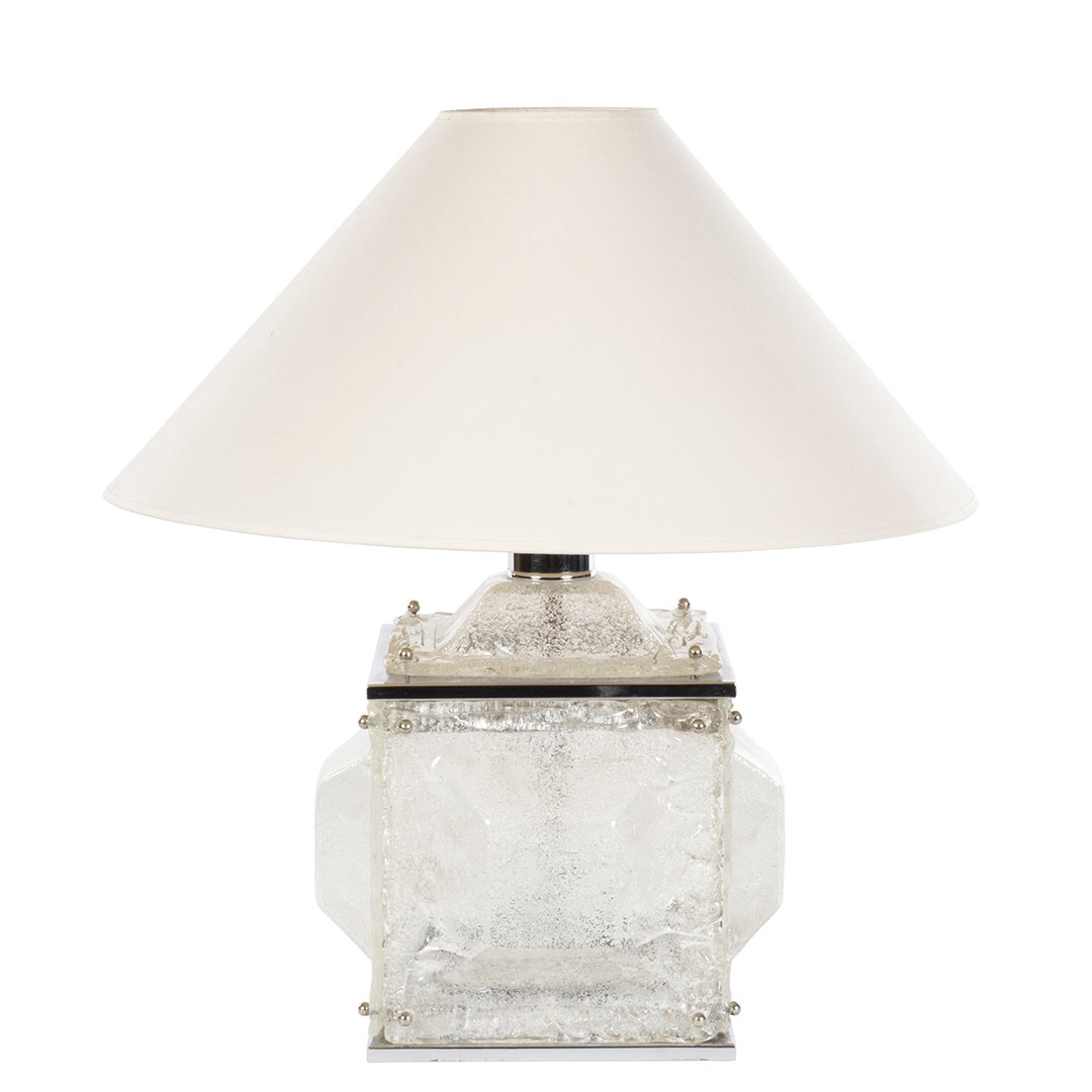 Carlo Nason glass lamp: Chrome and molded glass lamp by Carlo Mason for Mazzega, Italy 1960s. 13" cubed.