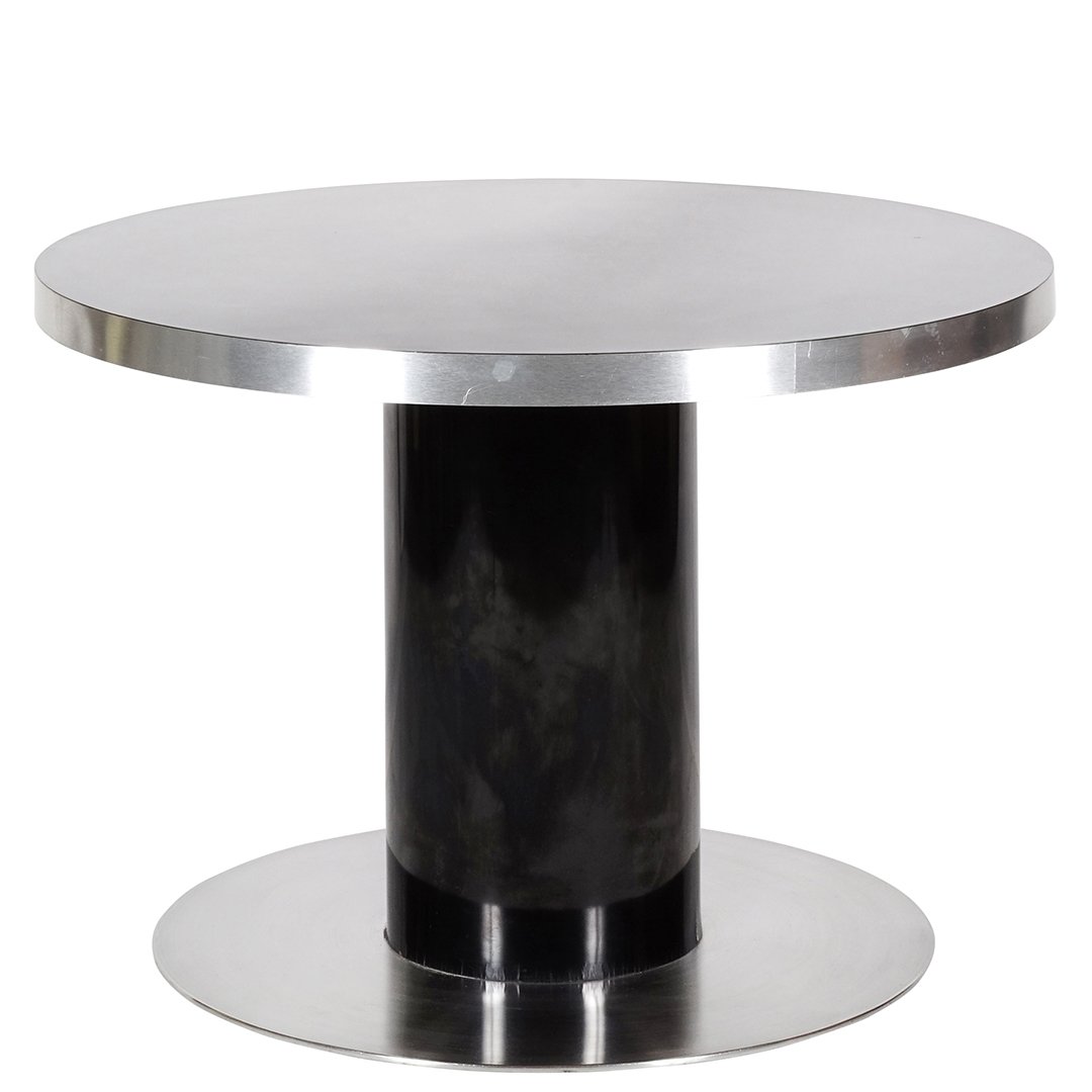 Willy Rizzo laminate and steel dinette table: Black laminate and steel dinette table, Italy 1960s. 30" T x 43" D.