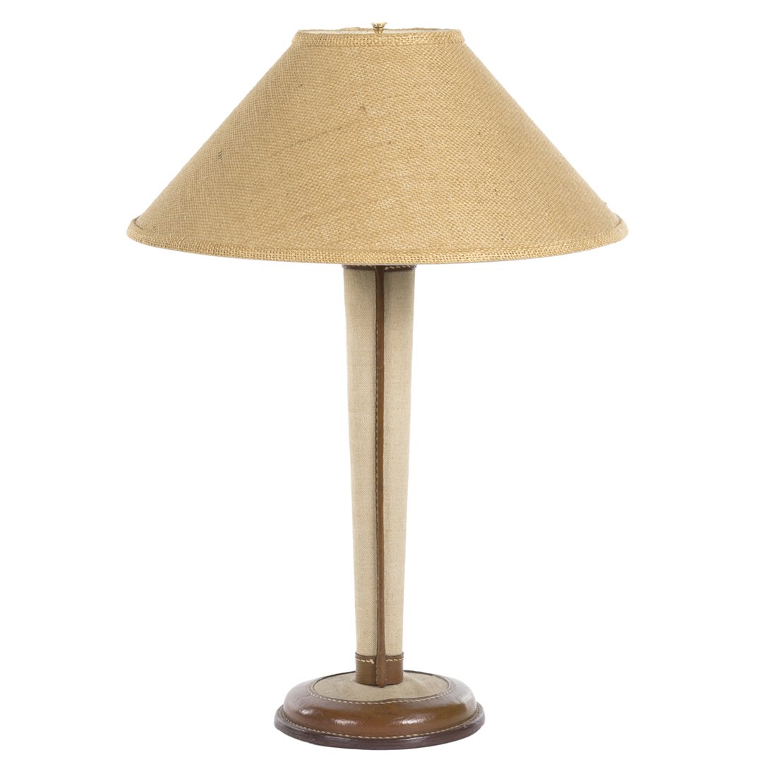 Jacques Adnet leather and linen lamp (1 of 2)