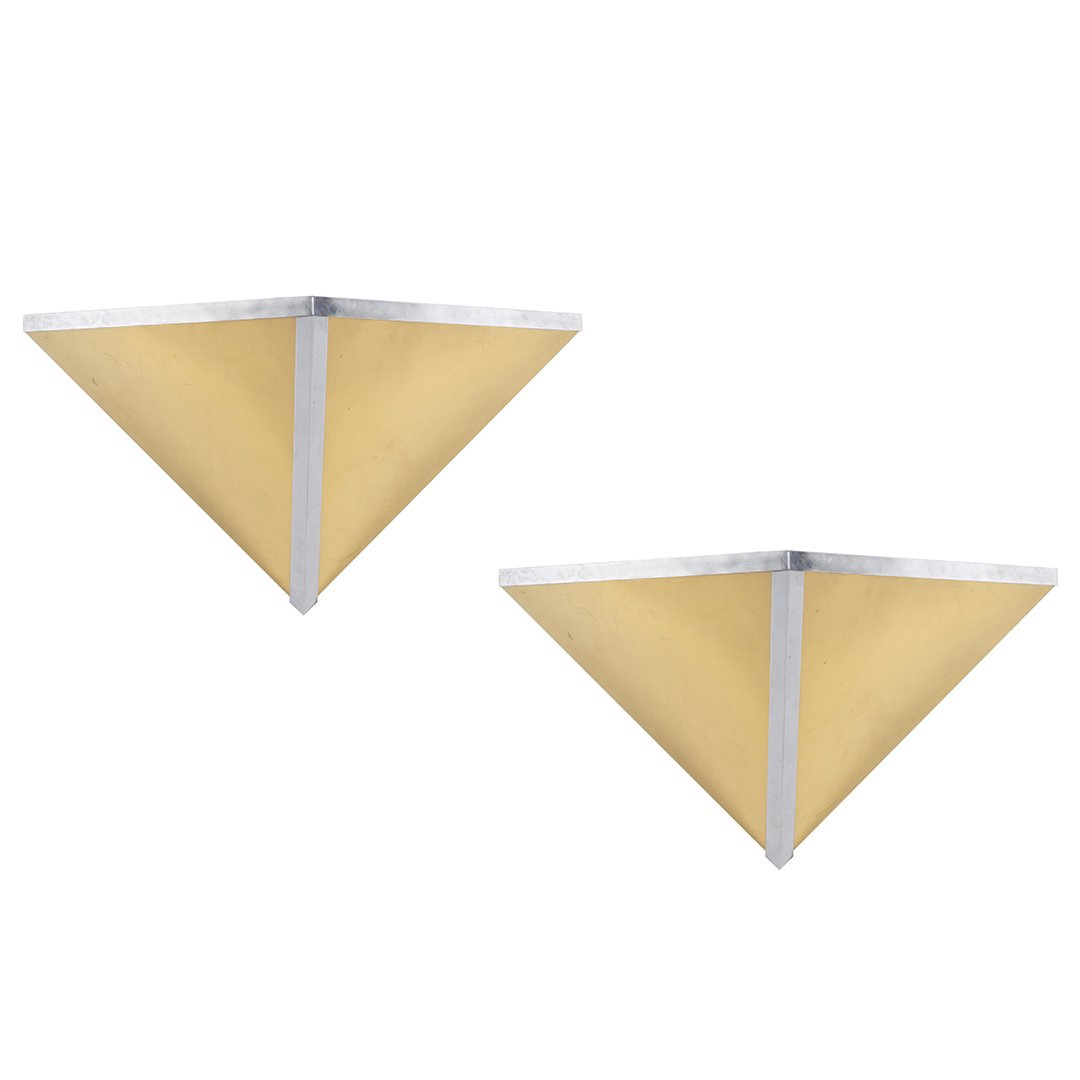 Two-toned sconces (2): Pair of two-toned sconces, 1970s. 13" H x 26" W x 15" D.