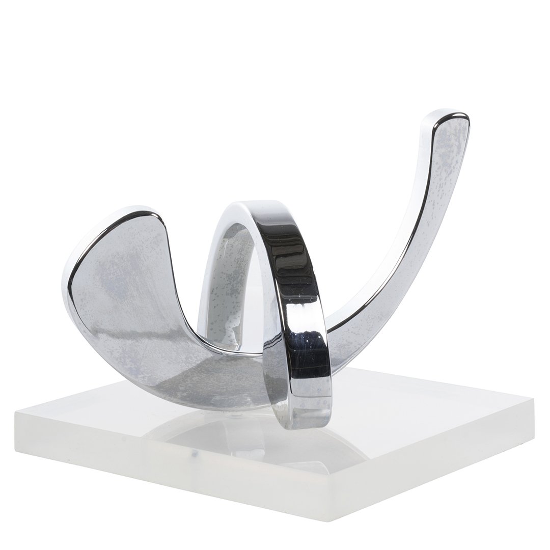 Jacob Lipkin chrome and arylic sculpture: Chrome and acrylic abstract sculpture by Jacob Lipkin, 1970s. Numbered 51/55. 8" H x 8" W x 8"D.