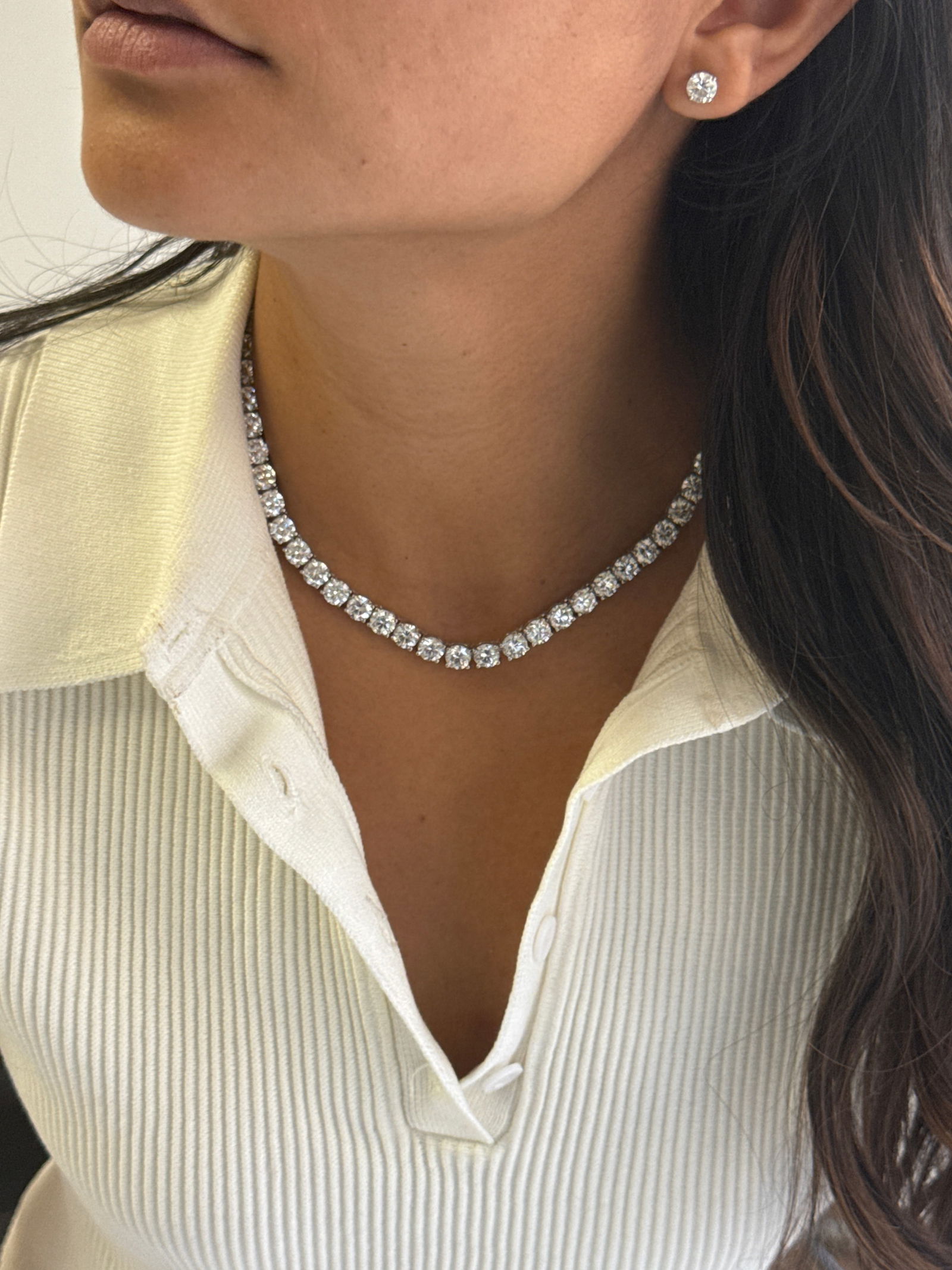 60 Carat Round Diamond tennis necklace in 14k White Gold (1 of 4)