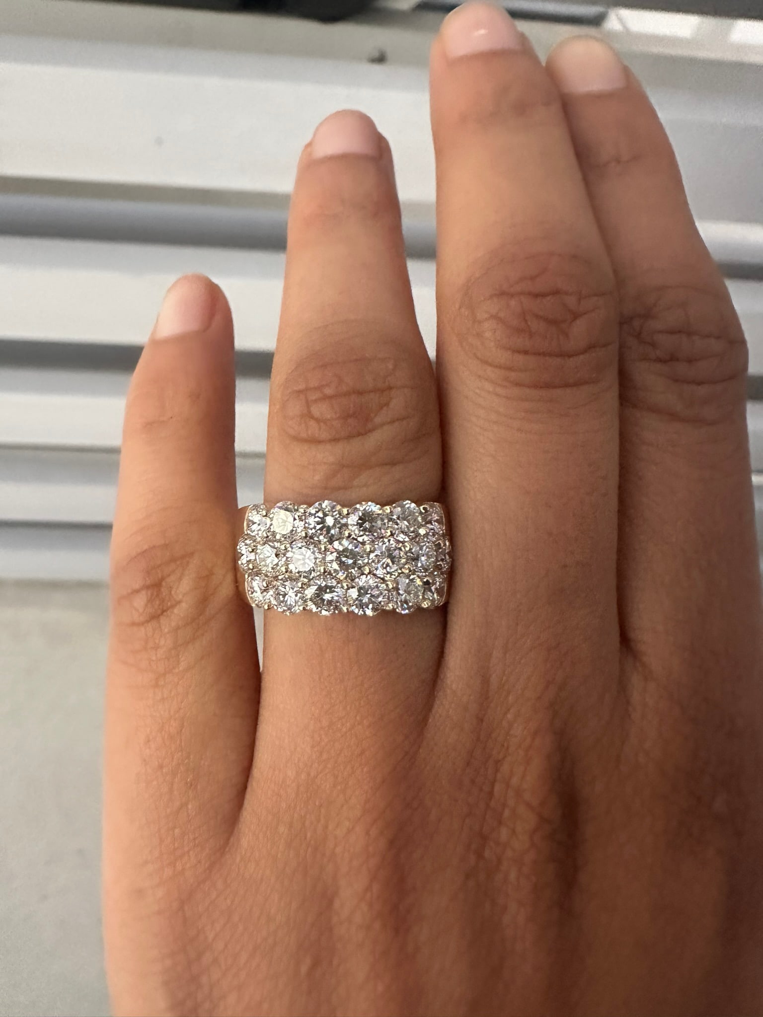 4 Carats 3 Row Round Halfway Diamond Eternity Band in 14k Yellow Gold: 14k Yellow Gold 3 Row Round Halfway Diamond Eternity Band /Total Diamond Weight: 4 Carat Solid 14k Yellow Gold & Conflict - Free Lab Grown Diamond/Diamond Quality : E in Color & VVS-VS in Clarity/Widt