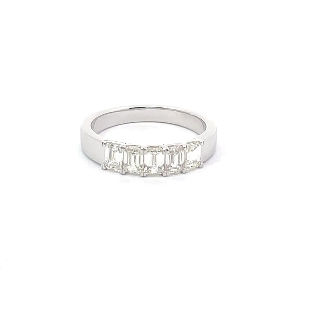 1 Carat 5 Stone Emerald Cut Diamond Eternity Band in 14k White Gold: 14k White Gold 5 Stones Emerald Cut Diamond Eternity Band /Total Diamond Weight: 1.25 Carat Solid 14k White Gold & Conflict - Free Lab Grown Diamond/Diamond Quality : E in Color & VVS-VS in Clarity/Wi